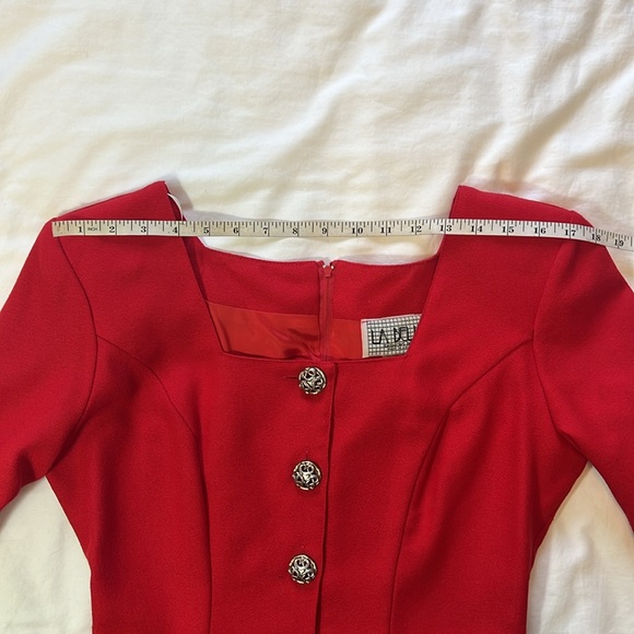 VTG 80s La Belle Juniors Sz 5 Red Long Sleeve Mini Dress Shoulder Pads H1 - Picture 11 of 12